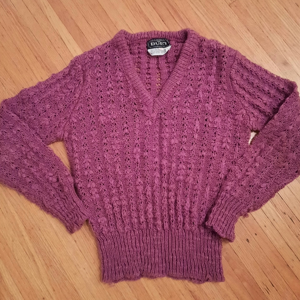 Vintage Duet Creations Plum Purple Acrylic Sweater Size 36 (Small)